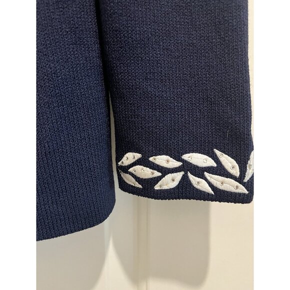 St. John Evening Marie Gray size 8 blue jacket white embroidery & crystals - Picture 3 of 11